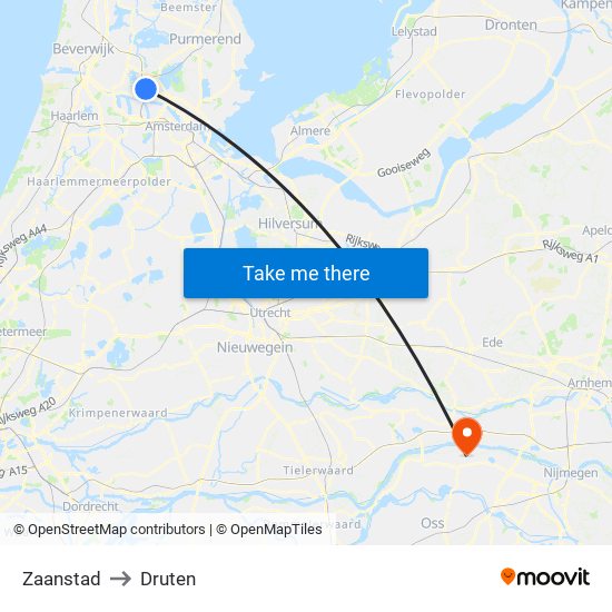 Zaanstad to Druten map