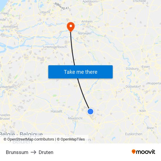 Brunssum to Druten map