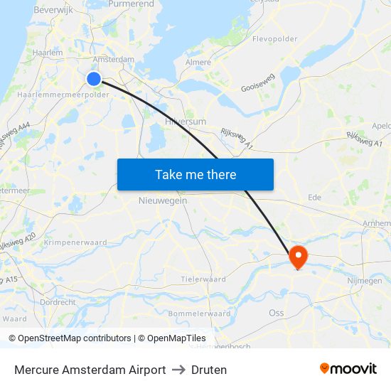 Mercure Amsterdam Airport to Druten map