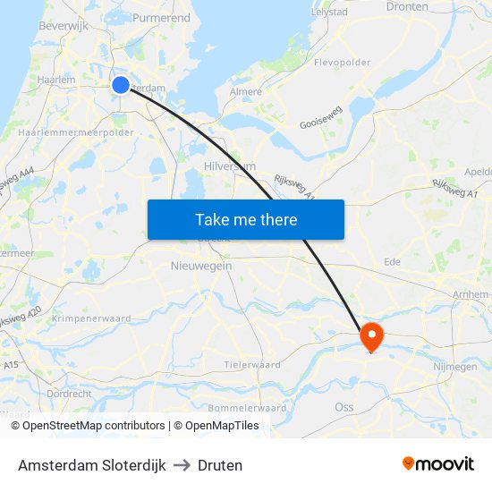 Amsterdam Sloterdijk to Druten map