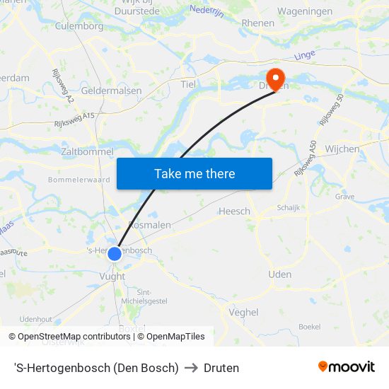 'S-Hertogenbosch (Den Bosch) to Druten map