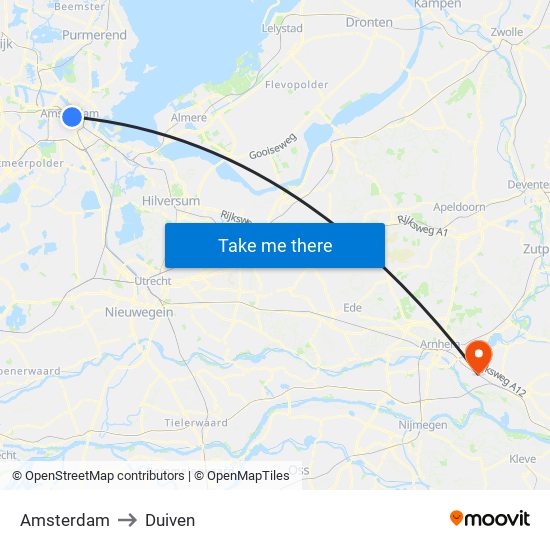 Amsterdam to Duiven map