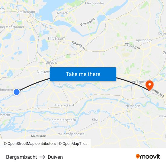Bergambacht to Duiven map