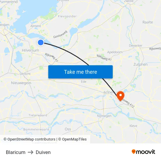 Blaricum to Duiven map