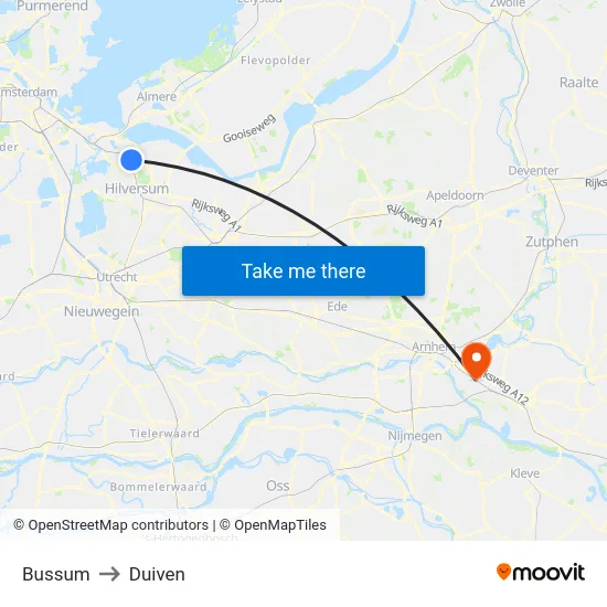 Bussum to Duiven map