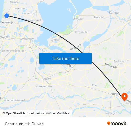 Castricum to Duiven map