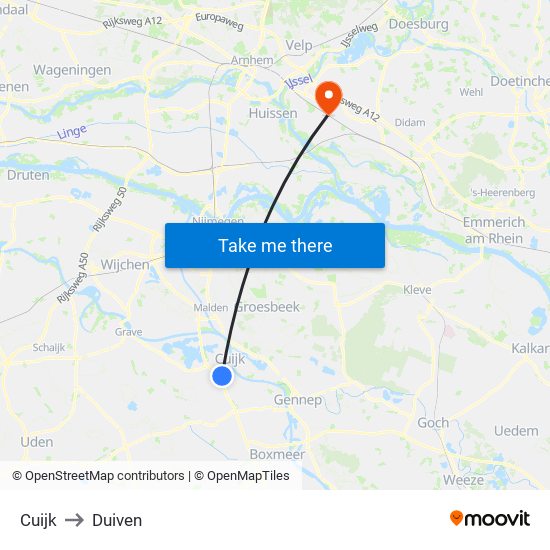 Cuijk to Duiven map