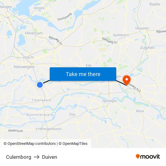 Culemborg to Duiven map