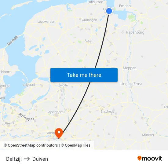 Delfzijl to Duiven map
