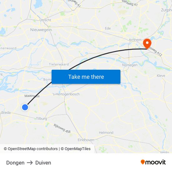 Dongen to Duiven map