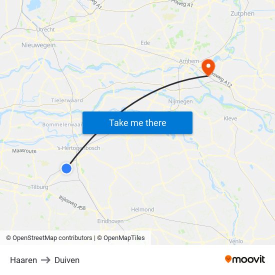 Haaren to Duiven map