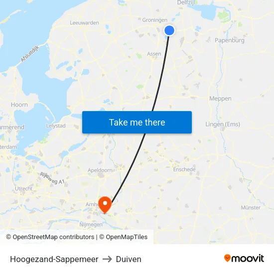 Hoogezand-Sappemeer to Duiven map
