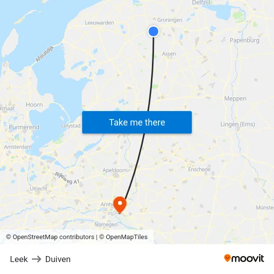 Leek to Duiven map
