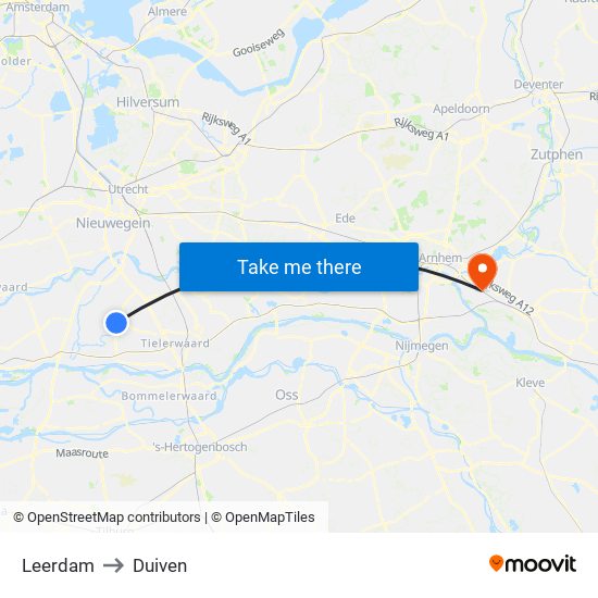 Leerdam to Duiven map