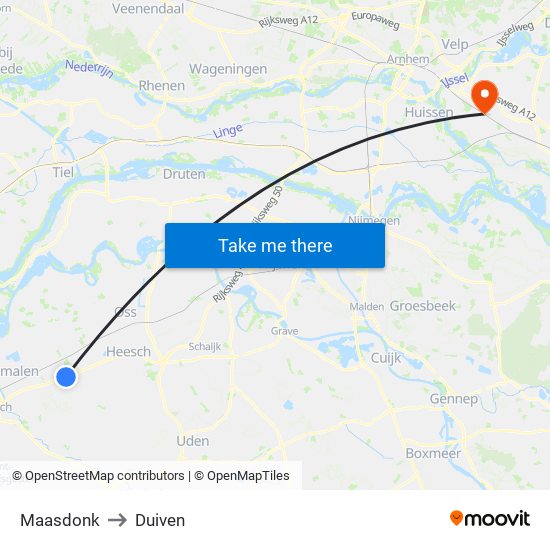 Maasdonk to Duiven map