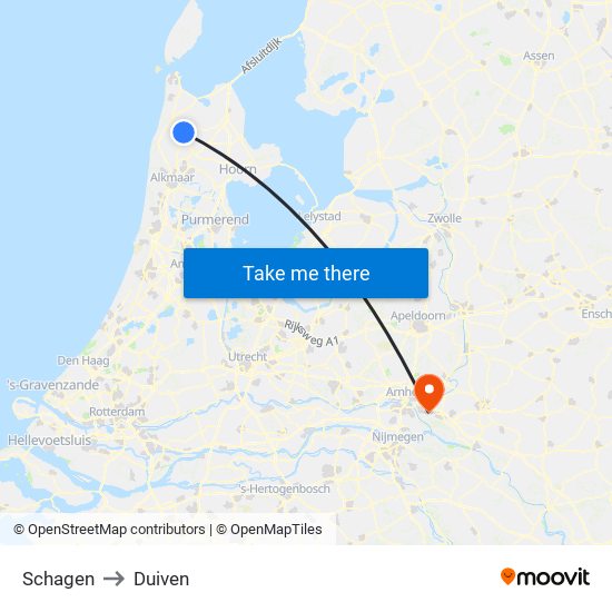 Schagen to Duiven map