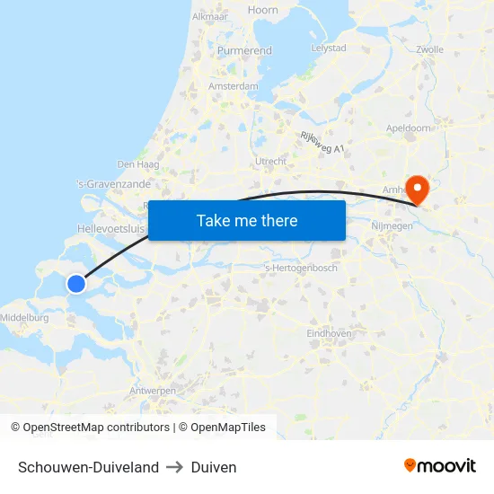 Schouwen-Duiveland to Duiven map