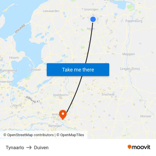 Tynaarlo to Duiven map