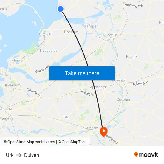Urk to Duiven map