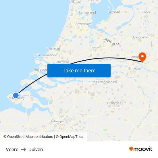 Veere to Duiven map
