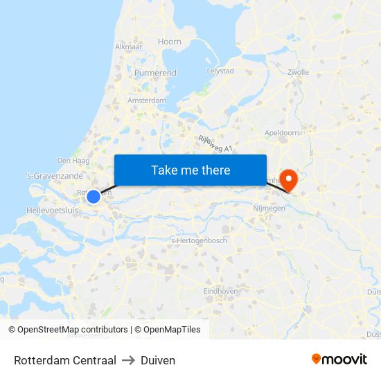 Rotterdam Centraal to Duiven map