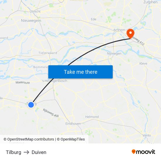 Tilburg to Duiven map