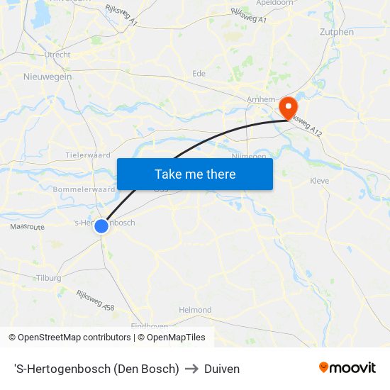 'S-Hertogenbosch (Den Bosch) to Duiven map