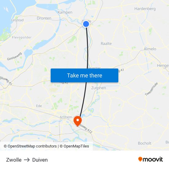 Zwolle to Duiven map