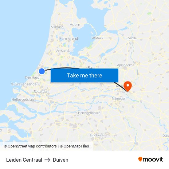 Leiden Centraal to Duiven map