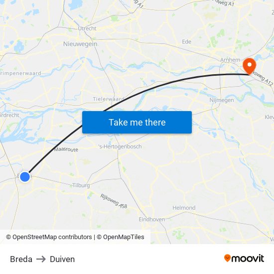 Breda to Duiven map