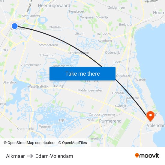 Alkmaar to Edam-Volendam map