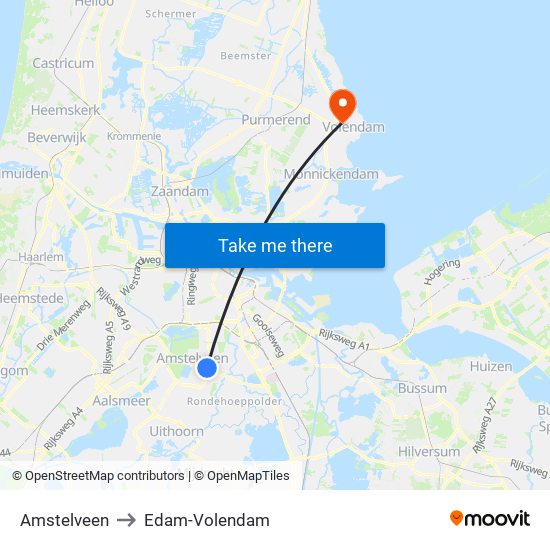 Amstelveen to Edam-Volendam map