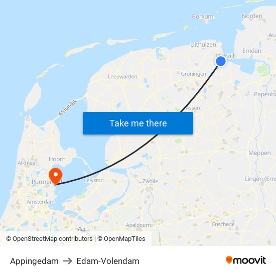 Appingedam to Edam-Volendam map