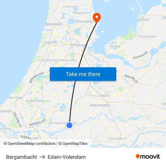 Bergambacht to Edam-Volendam map