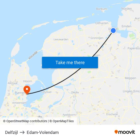 Delfzijl to Edam-Volendam map