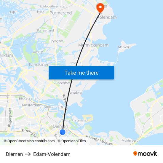 Diemen to Edam-Volendam map