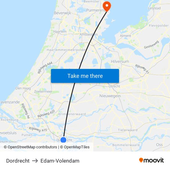 Dordrecht to Edam-Volendam map