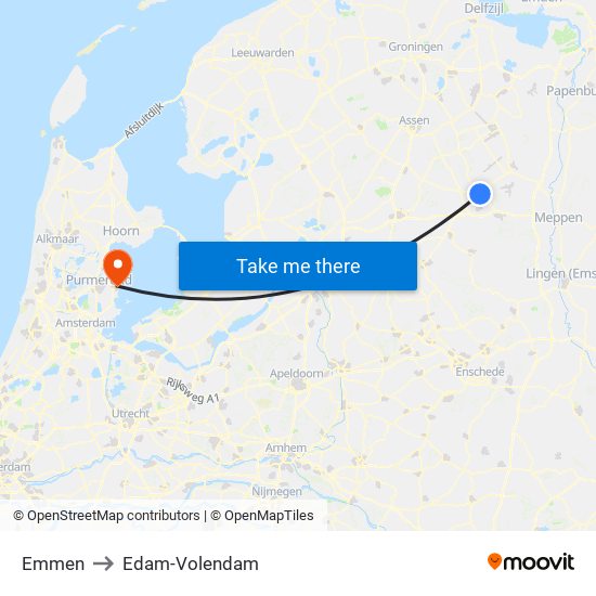 Emmen to Edam-Volendam map