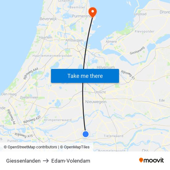 Giessenlanden to Edam-Volendam map