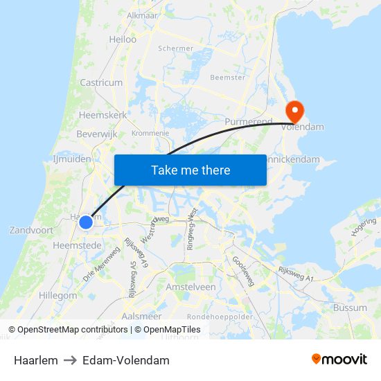 Haarlem to Edam-Volendam map