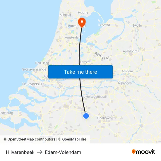 Hilvarenbeek to Edam-Volendam map