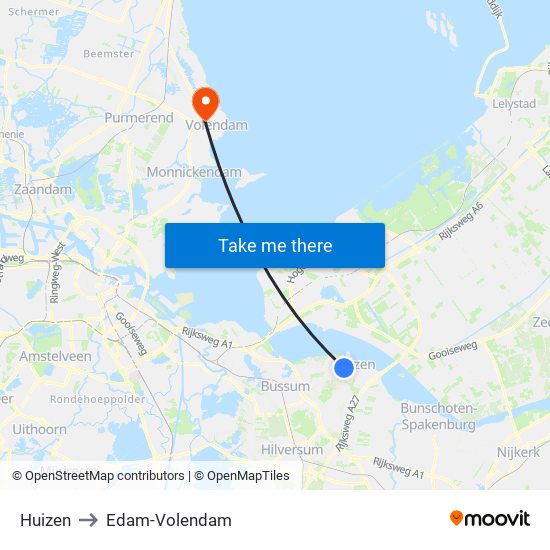 Huizen to Edam-Volendam map