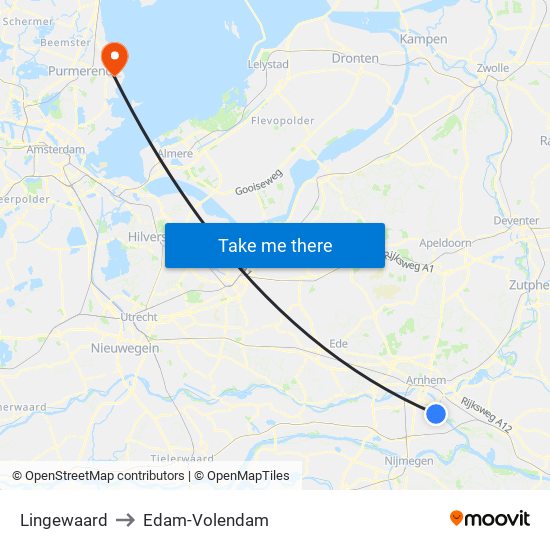 Lingewaard to Edam-Volendam map