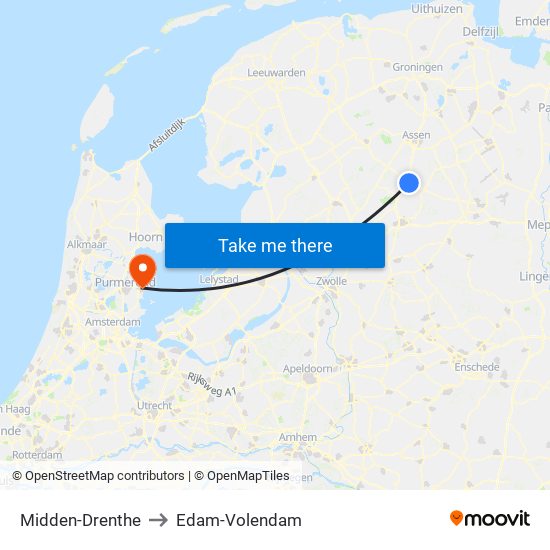 Midden-Drenthe to Edam-Volendam map