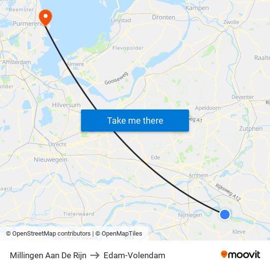 Millingen Aan De Rijn to Edam-Volendam map