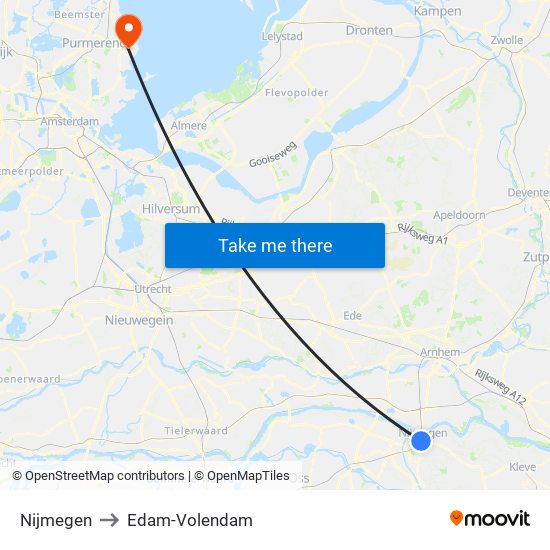 Nijmegen to Edam-Volendam map