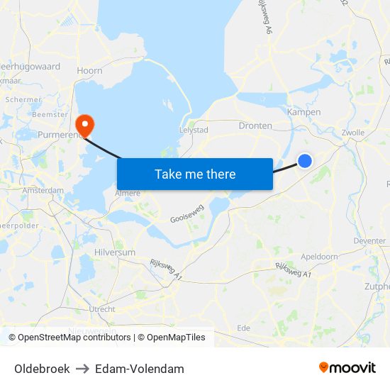 Oldebroek to Edam-Volendam map