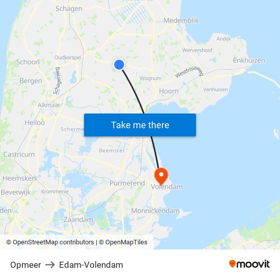 Opmeer to Edam-Volendam map