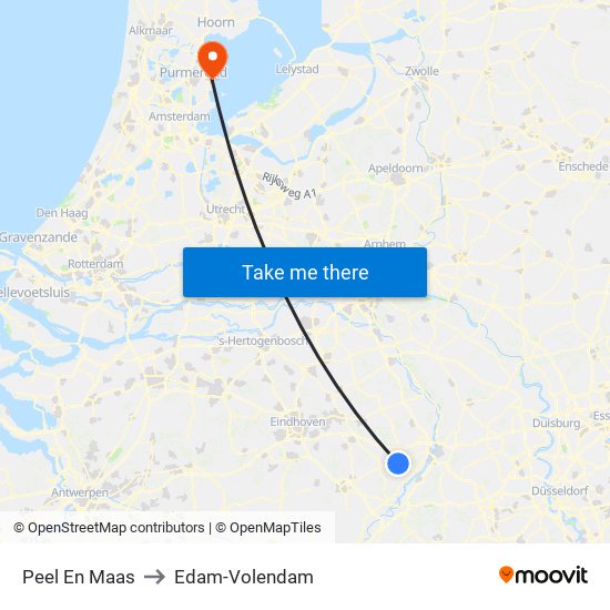 Peel En Maas to Edam-Volendam map