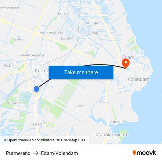 Purmerend to Edam-Volendam map